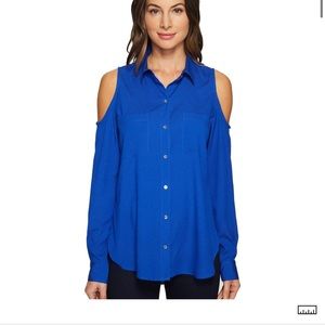Calvin Klein Long Sleeve Cold Shoulder Button Down Regatta